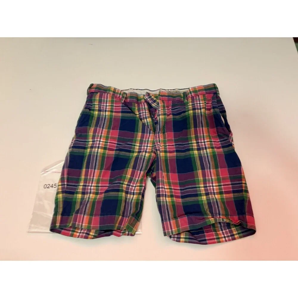 Vintage Mens 34 Polo Ralph Lauren Plaid Shorts Pink Colorful Preppy